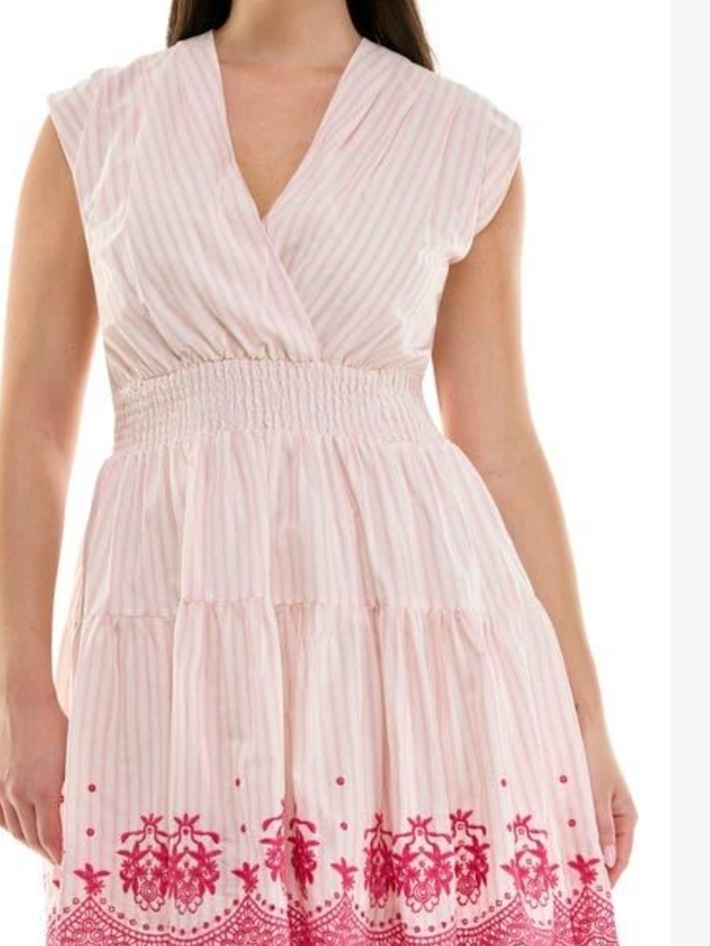 Nanette Lepore Pink Striped Midi Dress with Fuchsia Embroidered Hem